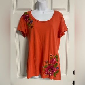 1- JOHNNY WAS Tangerine Embroidered T-Shirt